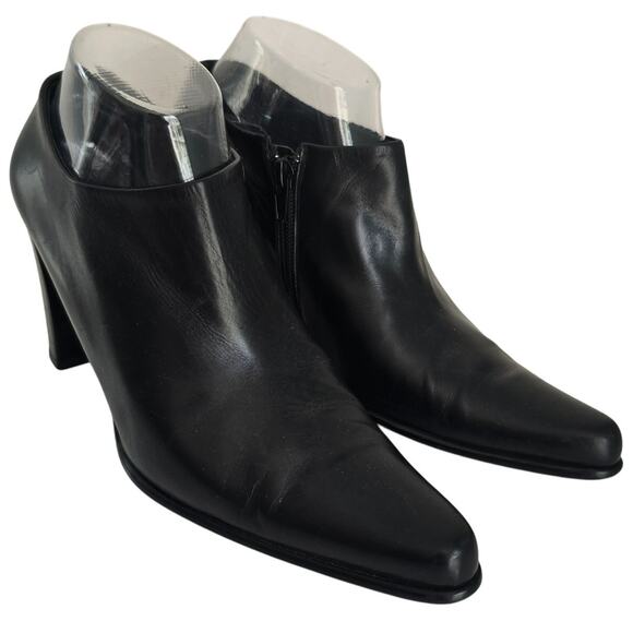 Via Spiga Bootie Womens 8M Black Leather Size Zip Pointed Toe Career Cocktail - Picture 1 of 11